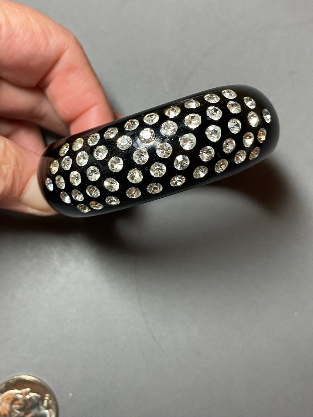 Vintage black clamper rhinestone bracelet - Picture 2 of 6